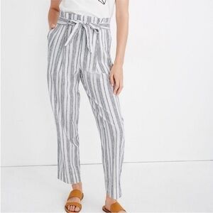 Madewell Linen-Cotton Paperbag Pants in Dark Baltic Stripe Size 10
